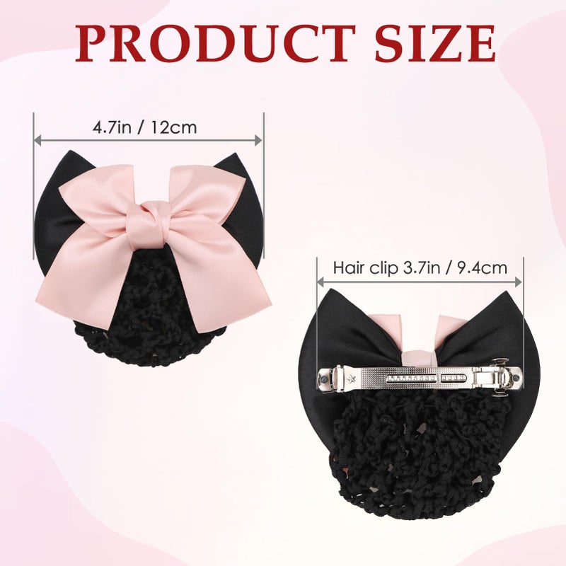 kilofly 4pc Women's Two-Way Snood Net Bow Barrette Hair Clip Bun Cover Set - Image 2